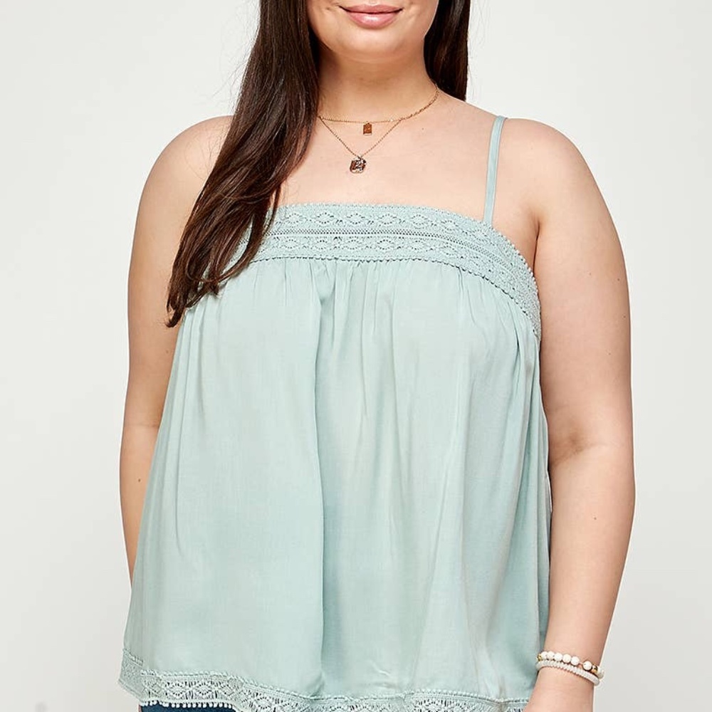 CROCHET LACE TRIMMED CAMI TOP
